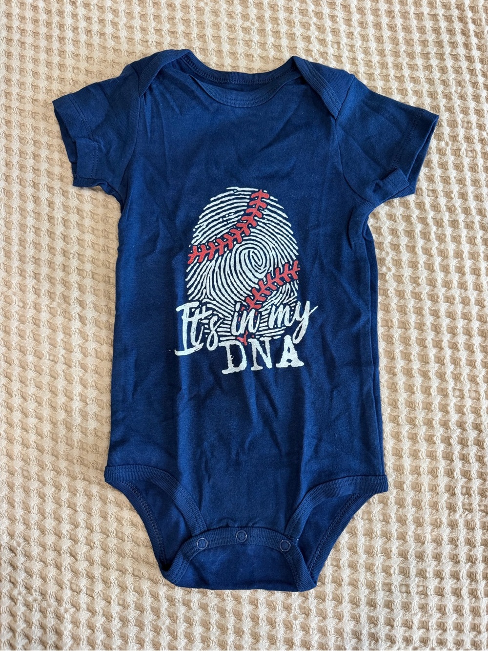 NIB Cute Baby Onesie with 'It's in My DNA' Baseball Design
